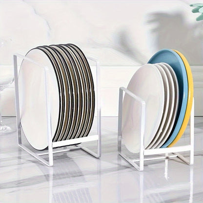 2pcs Heavy-Duty Space-Saving Dish Rack Organizer, Upright Plate Storage Rack with Non-Slip Silicone ends, for Cabinet, Countertop, Kitchen - Small & Large Sizes Fits Plates, Pots, Pans - Easy Assembly, Rustproof (Black/White), Dish Drying Rack for Kitchen