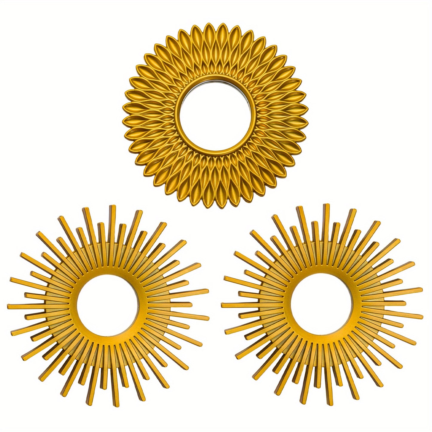 three-piece sunburst wall mirror set — alternate angle 2