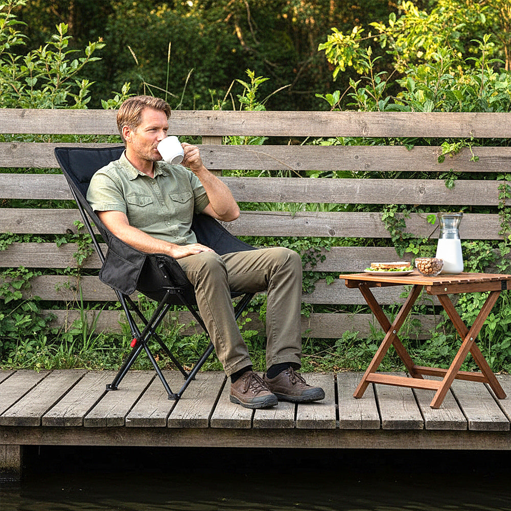 Portable High-Back Moon Chair (Three-Position Adjustment) Seat or Recline, Side Storage Pocket,Foldable Outdoor Chair Camping Picnic Lounger, Midday Rest Fishing Chair, Garden Seat Three Colours Available (Complimentary Storage Bag)