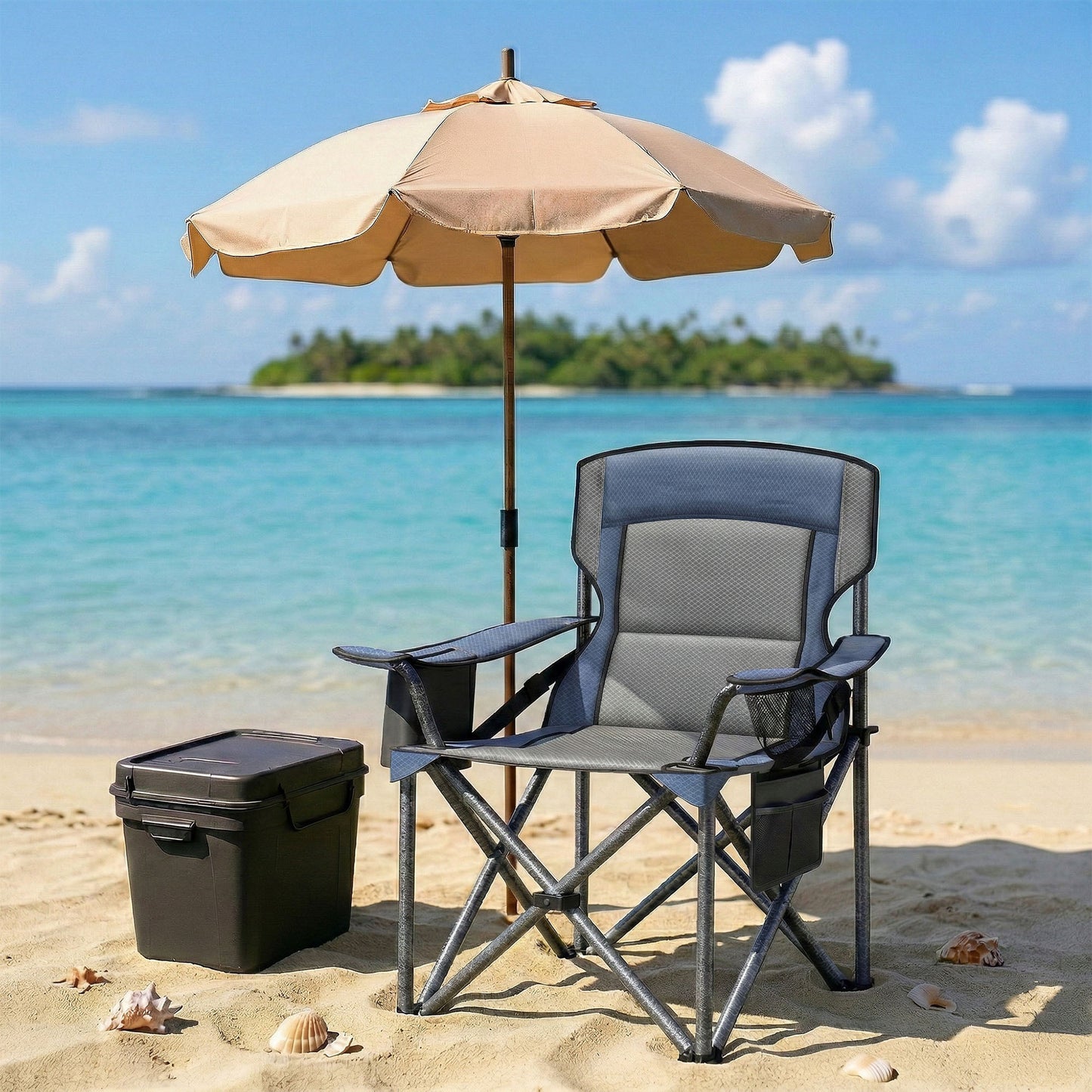 Oversized Lumbar Support Camping Chair, Heavy-Duty Outdoor Folding Chair