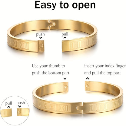 3pcs of Retro Classic Fashion 304 304 Stainless Steel Open Roman Pattern, Woven Bangle bangle bracelet Set Is Suitable for Daily Wear, Holiday Boyfriend
