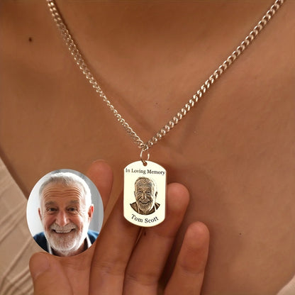 Custom Portrait Name Necklace, Personalized Family Photo Necklace, Stainless Steel Black Printed Plaque Necklace, Photo Dog Tag Necklace, Unique Military Gift, Birthday Anniversary Gift, Father's Day Gift, Men's Fashion Jewelry