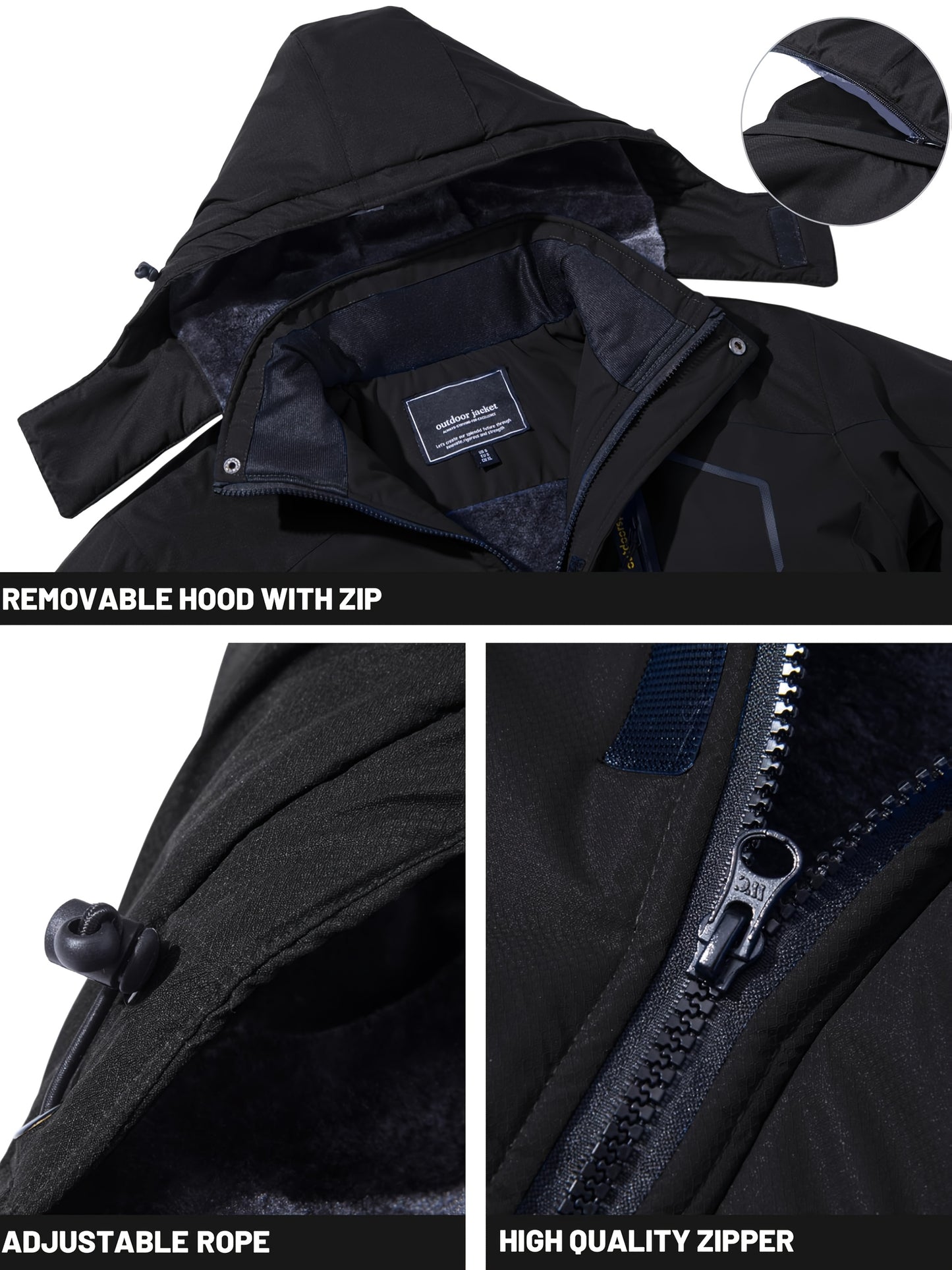 Men'S Ski Jacket Winter Warm Fleece Lined Coats Outdoor Snowboard Thermal Hiking Parka Chest Pockets Hooded Jogging Camping Fishing Climbing Casual Windbreaker