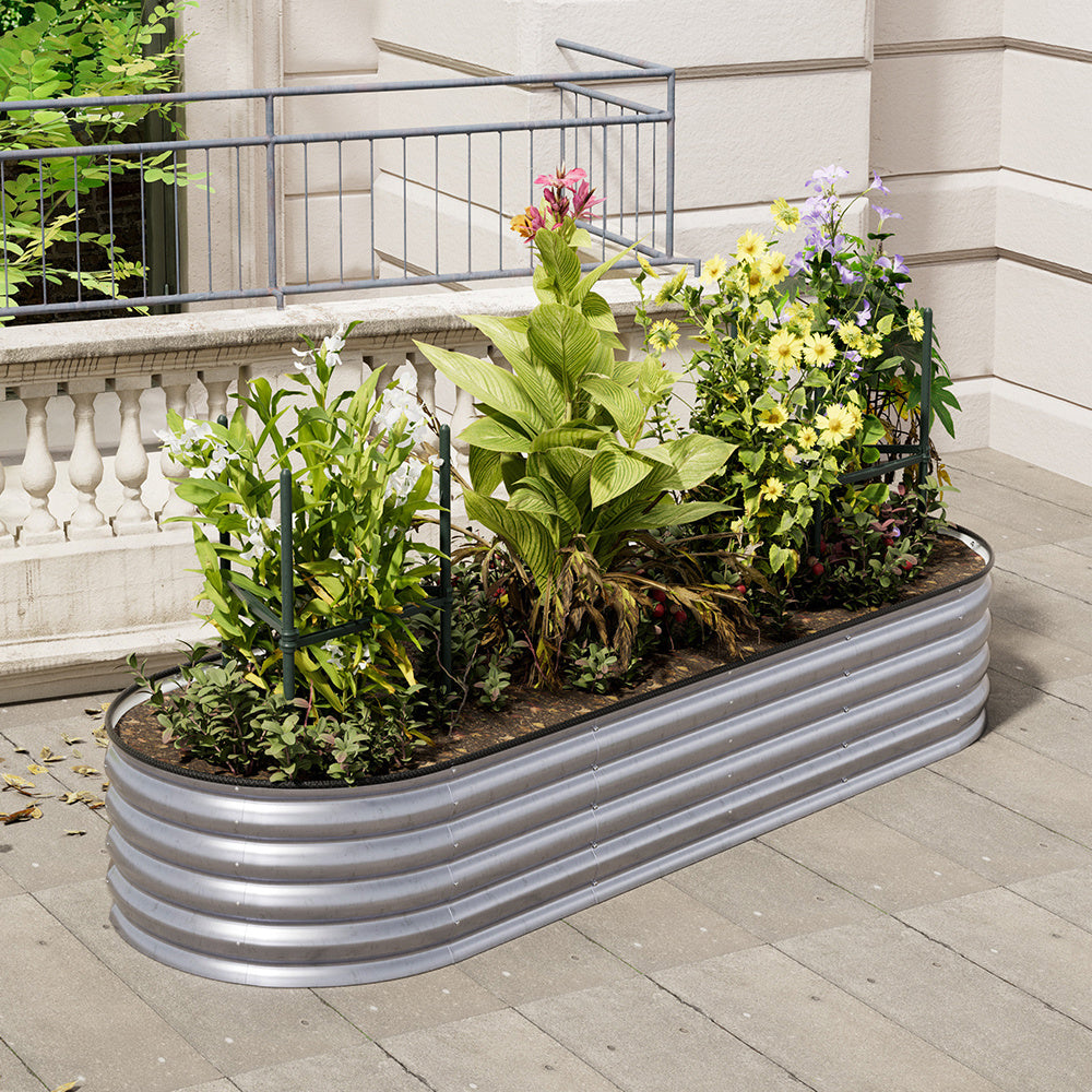 Extra Large Raised Beds for Garden, Oval Planter Box with Plant Climbing Frame, Outdoor Raised Planters for Vegetables, Flowers & Herbs, Bottomless Metal Garden Bed