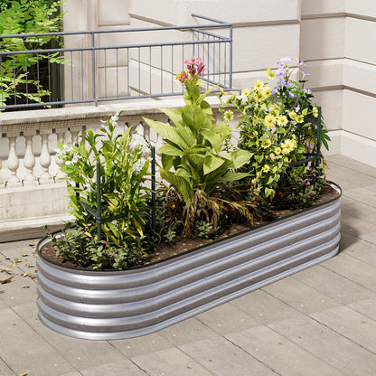 Extra Large Raised Beds for Garden, Oval Planter Box with Plant Climbing Frame, Outdoor Raised Planters for Vegetables, Flowers & Herbs, Bottomless Metal Garden Bed
