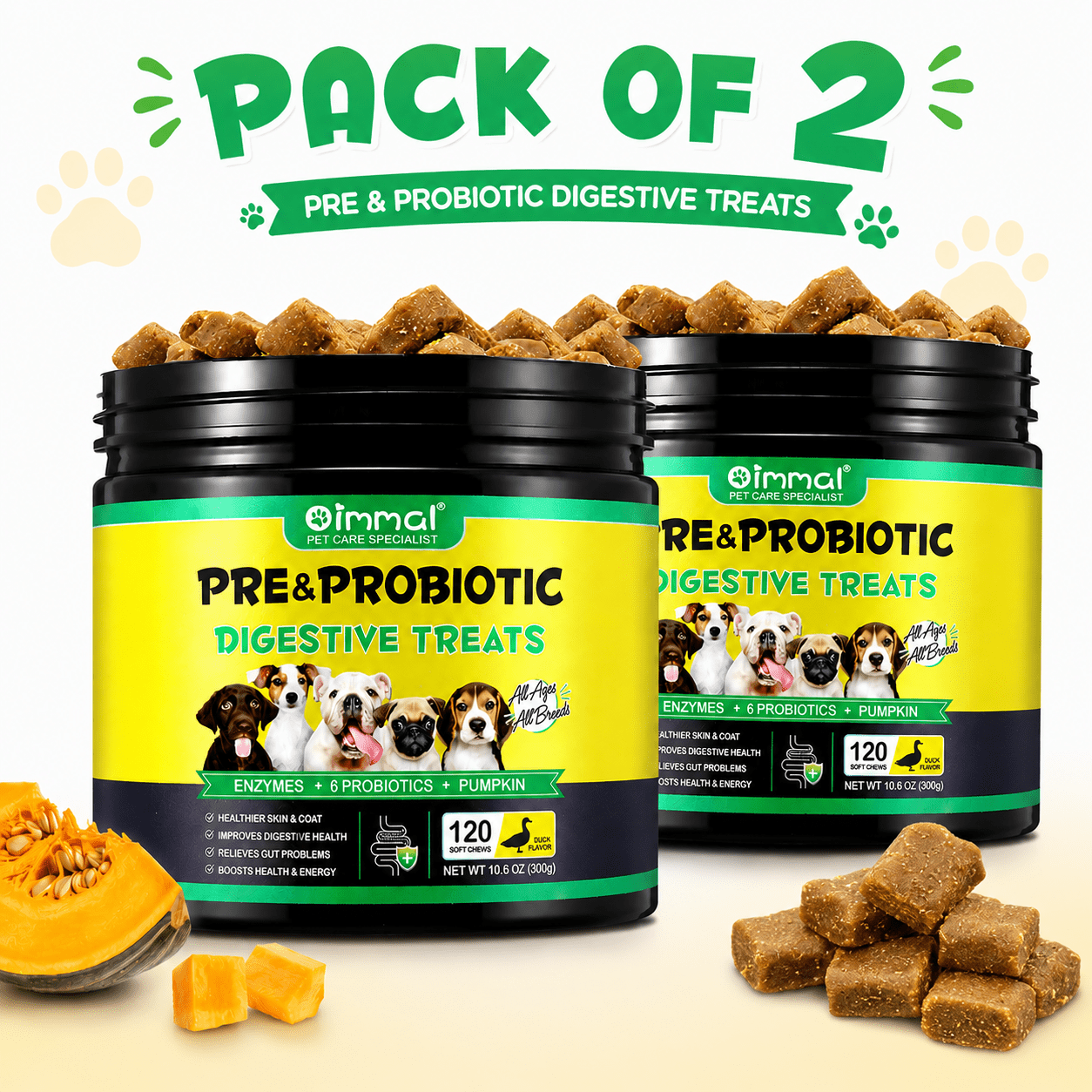 240 Probiotic Soft Chews for Dogs – Pre & Probiotic Blend with Pumpkin & Flaxseed, Supports Gut Flora, Digestion & Immune Health, All Breeds & Sizes