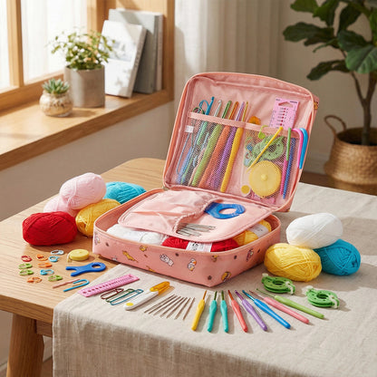 Crochet Kit for Beginners 59-Piece | Complete Set with Ergonomic Hooks, 5-Colour Yarn Balls & Zippered Storage Case | DIY Knitting Gift for Adults & Craft Enthusiasts