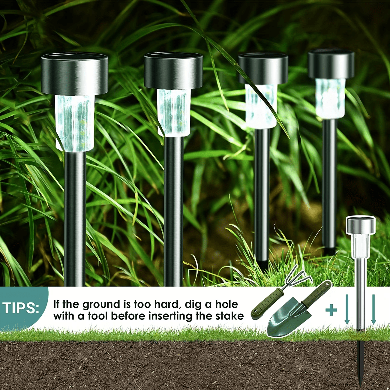 12pcs Solar LED Lights, Solar Outdoor LED Stainless Steel Stick Lights, Solar Landscape Decorative Lights, Suitable for Courtyards, Lawns, Paths, Decks, Driveways And Gardens, Holiday Parties, Garden Sidewalk Decoration