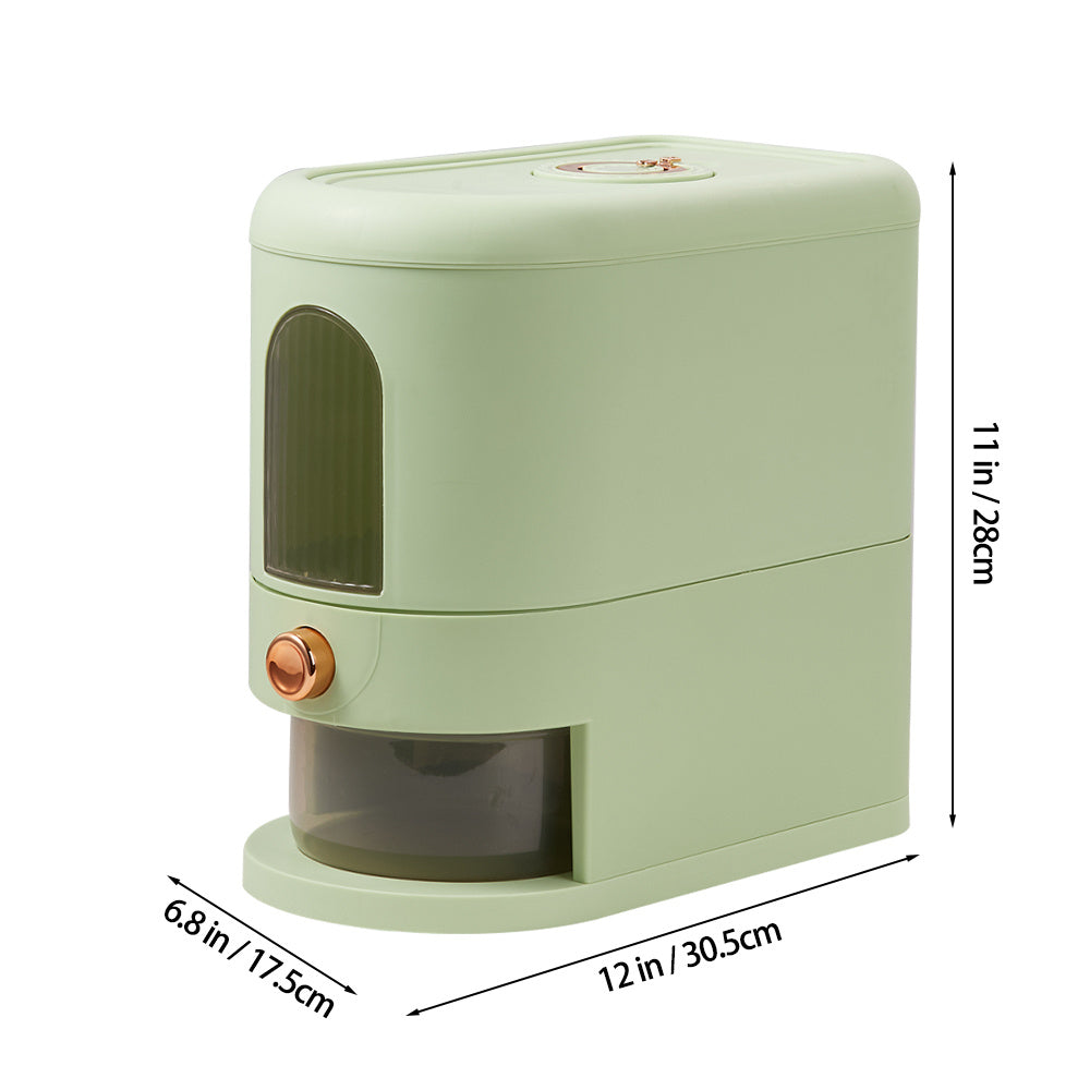 5-10KG Rice Dispenser Type Rice Holder Dispenser Rice Holder Bucket with Measuring Cup for Flour, Beans, Rice, Cereal, Pet Food, Large Countertop Grain Storage Container, Green