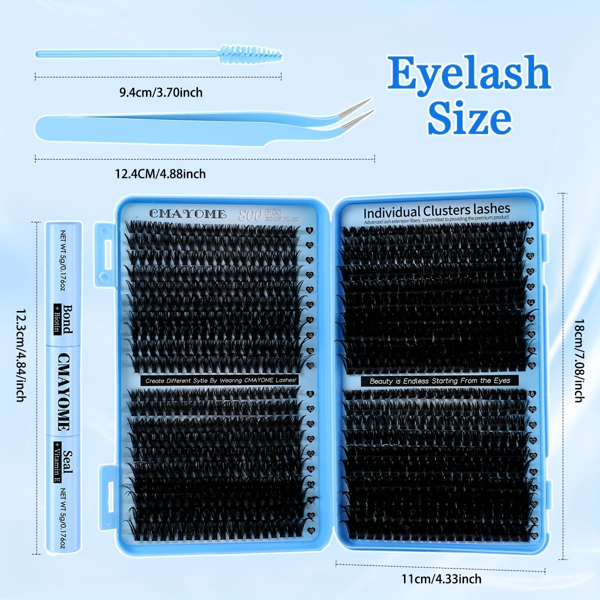 621-800pcs Lash Book Kit-8-16mm Premium Lash Extensions 10D-150D,Bold Wild Volume Falsies,Individual Cluster Lashes with Glue Tweezers Brush,Christmas Eve NYE Bash Winter Party Daily Wear,Soft Lightweight Reusable for Beginners&Beauty Aficionados