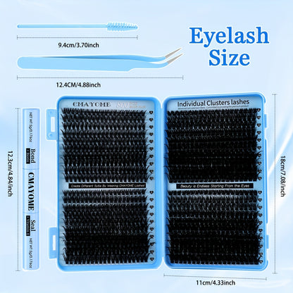 621-800pcs Lash Book Kit-8-16mm Premium Lash Extensions 10D-150D,Bold Wild Volume Falsies,Individual Cluster Lashes with Glue Tweezers Brush,Christmas Eve NYE Bash Winter Party Daily Wear,Soft Lightweight Reusable for Beginners&Beauty Aficionados