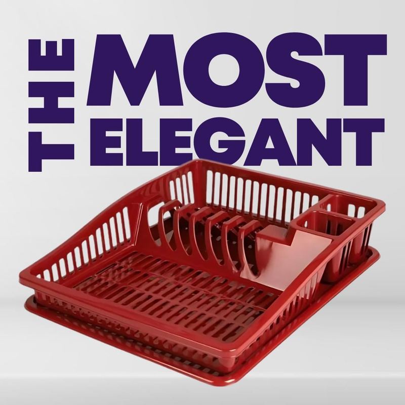Stylish Dish Drying Rack with Plate Ruby Wine 38.5cm - Durable Plastic Kitchen Organizer Room Utensils - Sturdy