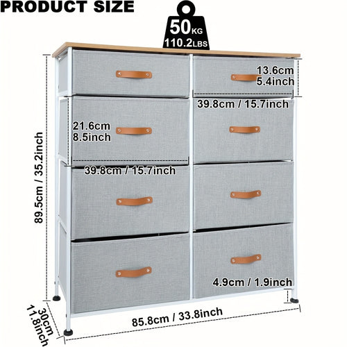 Chest Of Drawers , Fabric Dresser with Wood Top , 8 Fabric Drawers , Drawer Storage Unit , for Bedroom Living Room , Tall