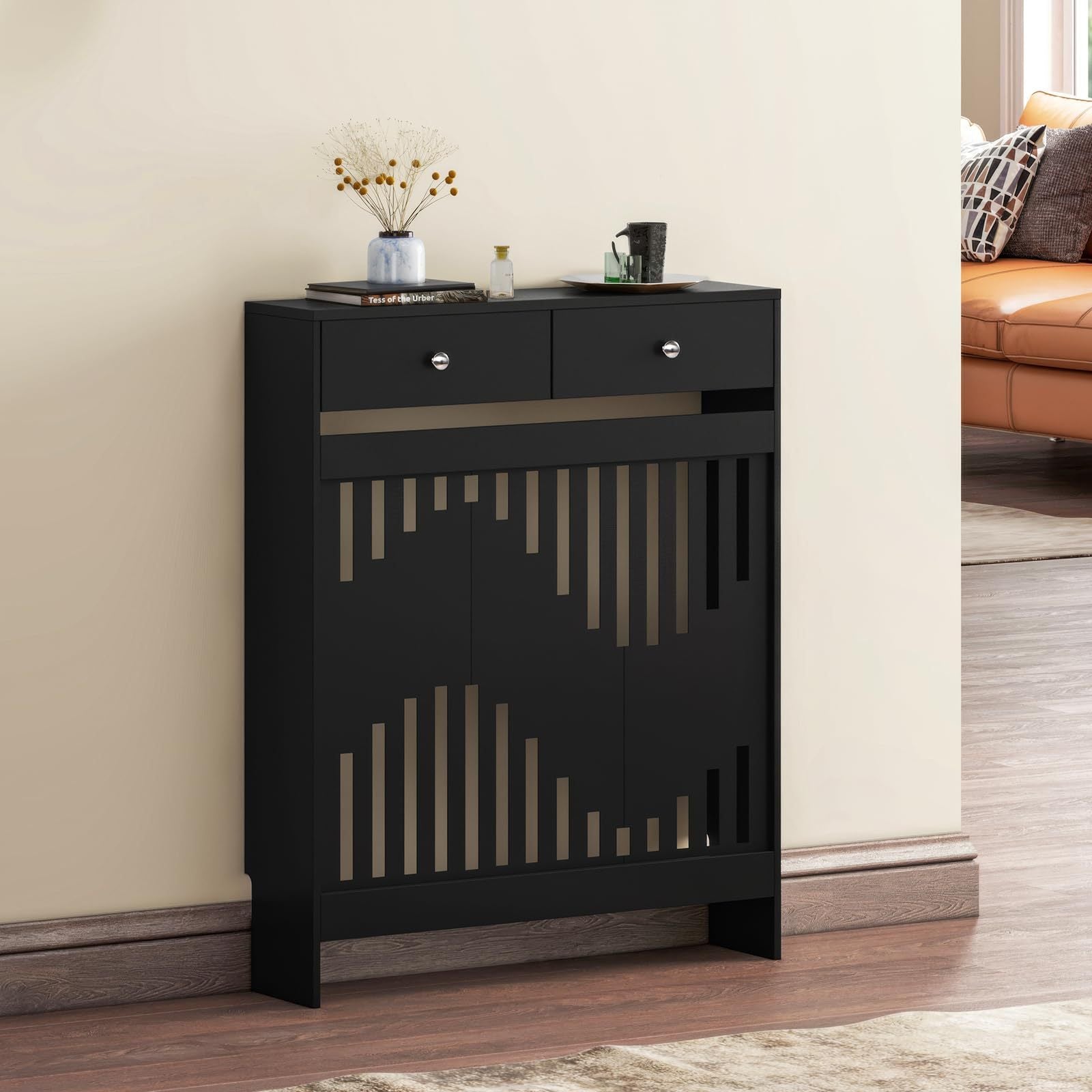 Radiator Cover with 78cm, 109cm, Wood, White MDF Drawers Storage Modern Contemporary