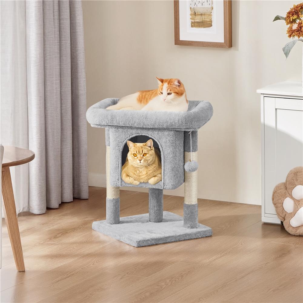 Costoffs 59cm Height Cat Tree, 2-Level Cat Tower Furniture, Climbing Frame with Condo/Plush Perch/Scratch Posts, Cat Climbing Tower for Cats Kittens Pets, Small to Medium-sized Cats, Dark Gray/Light Gray/Black/Pink
