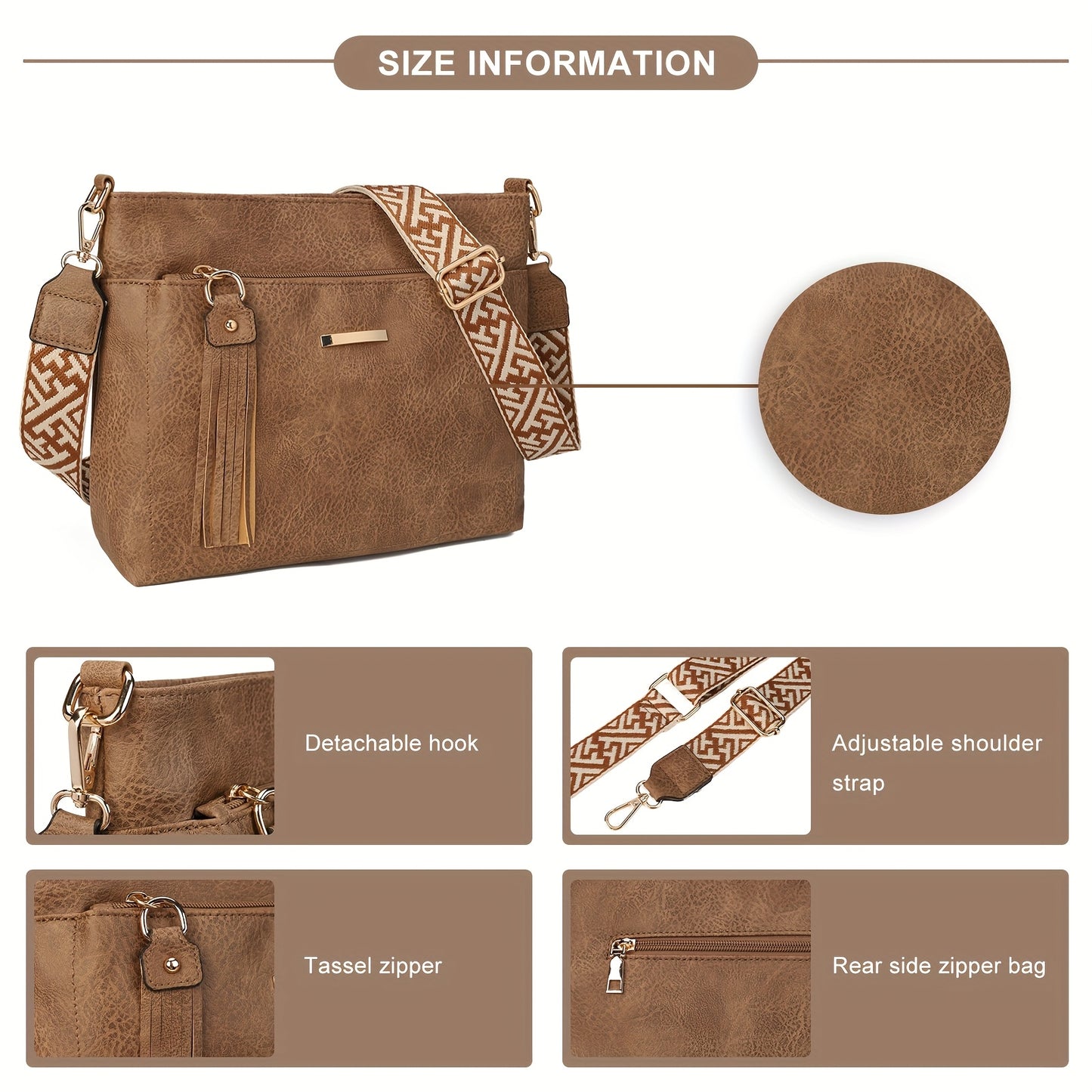 New Large-Capacity Women's Crossbody Bag with Fashionable Tassel Accessory, Wide Shoulder Strap, Contrast Color Square Bag, Simple, Casual, Versatile Commuter Single-Shoulder Underarm Bag