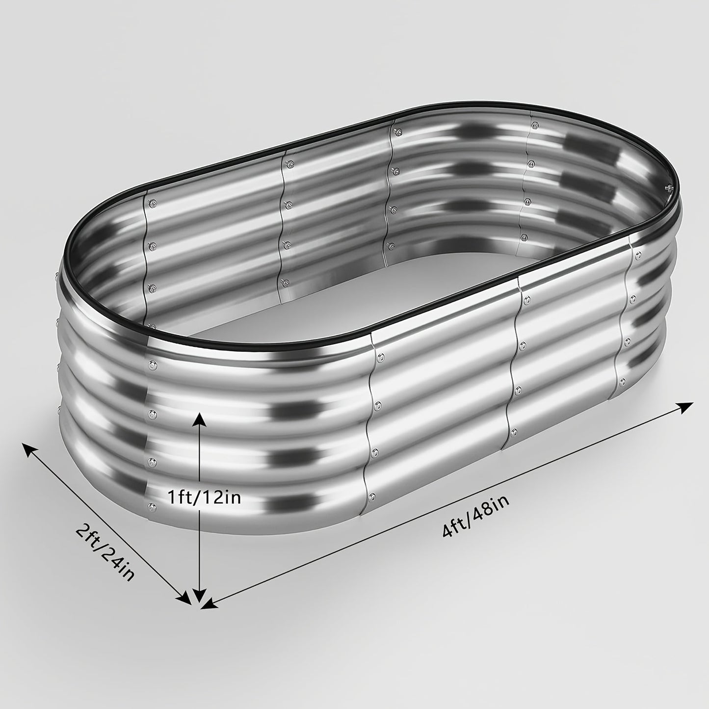 Modern Striped Metal Garden Planter, Oval, Rectangular, Multiple Components, 120Cm X 60Cm X 30Cm, 180 X90 X30Cm, Outdoor Galvanized Steel Raised Bed, Perfect for Growing Fruits, Vegetables, Flowers And Herbs - 1pc