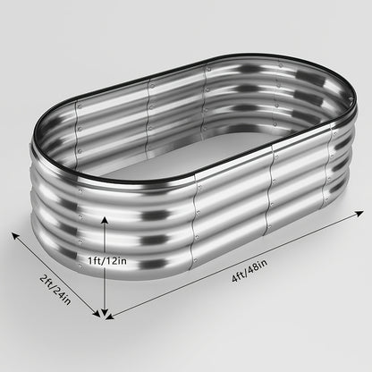 Modern Striped Metal Garden Planter, Oval, Rectangular, Multiple Components, 120Cm X 60Cm X 30Cm, 180 X90 X30Cm, Outdoor Galvanized Steel Raised Bed, Perfect for Growing Fruits, Vegetables, Flowers And Herbs - 1pc