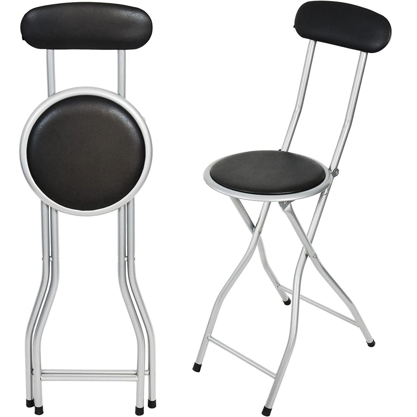 Black Folding Bar Stool Breakfast High Back Chair Padded Round Desk Seat Kitchen