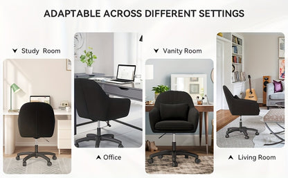 Home Office Chair, Swivel Desk Chair Height Adjustable, Velvet Chair with Pillow Vanity Chair, 360° Rotatable, Makeup Chair, for Study Room Bedroom, Up to 150kg