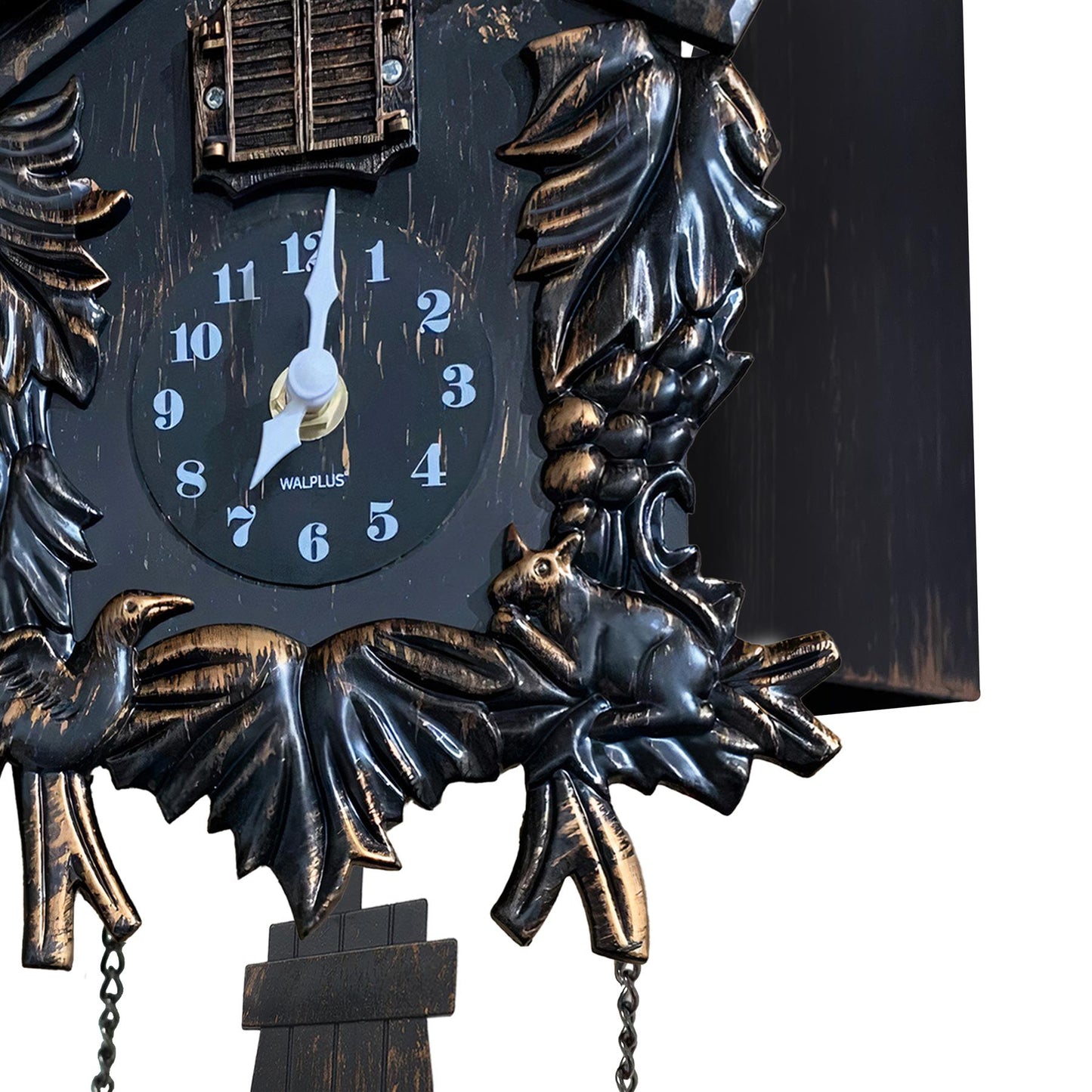Cuckoo Clock Wall Battery Operated Pendulum – Vintage Chiming Bird Flapping Volume Adjustable – Black Forest Style Wall Clock for Living Room Office Home Décor