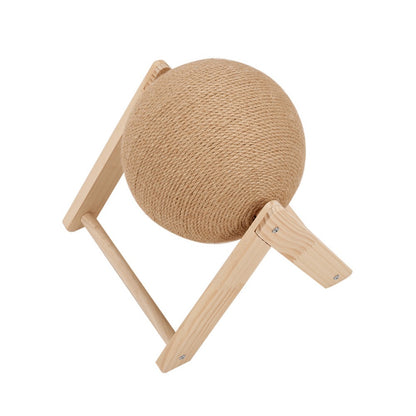 Sisal Ball Cat Scratching Board with Rotating Ball & Cat Hole | Natural Wood Triangular Cat Scratcher | Wear-Resistant Interactive Boredom Relief Toy for Cats | 18x18x16cm