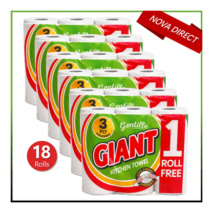 Gentille Giant 3 Ply Thickness Paper Towel | Extra Strong, Absorbent, Tough, Durable Kitchen Roll | Multipurpose Bulk Pack (18)