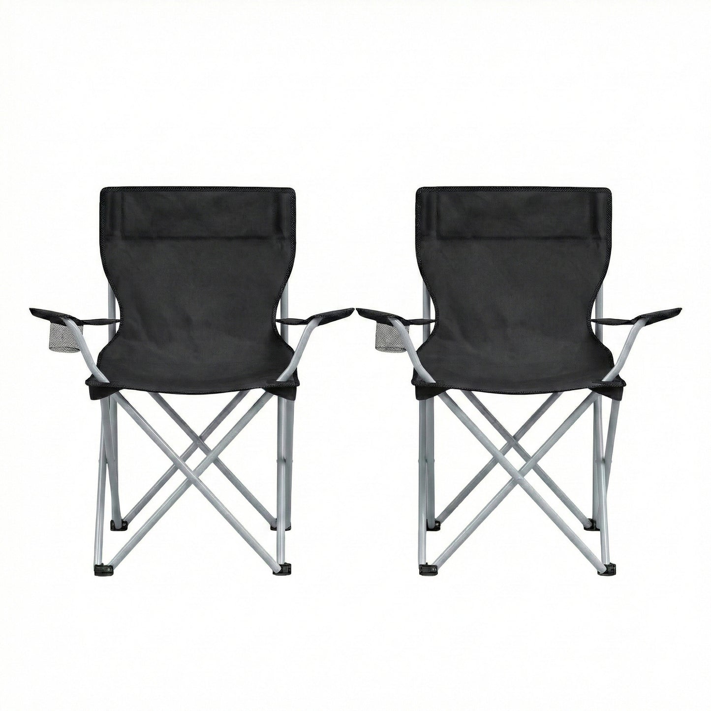 Set of 2 Portable Outdoor Chairs, Folding Lawn Chairs with Cup Holder and Armrests, 52 x 84 x 81，for Beach, Camping, Garden, Black,Blue,Pink