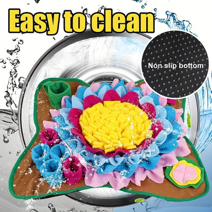 Dog Snuffle Mat 48x48cm Nose Training Slow Feeder Puzzle Toy – Foldable Plush Sniffing Foraging Mat for Dogs Anxiety Relief Mental Stimulation & Treat Hiding, Colourful