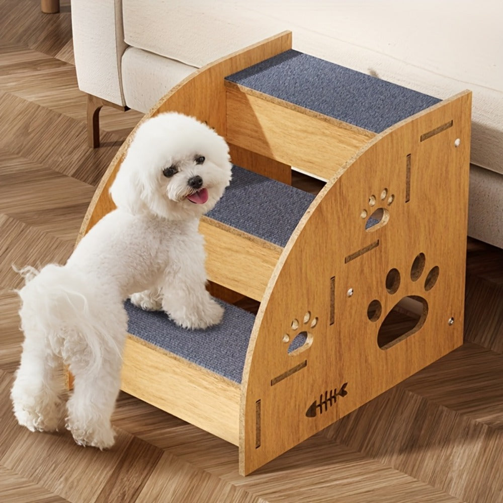 Wooden Pet Stairs with Non-Slip Soft Steps for Dogs – Portable Dog Ladder for Bed Sofa Couch, Easy Assembly, Space-Saving, Suitable for Small Medium Large Dogs & Cats