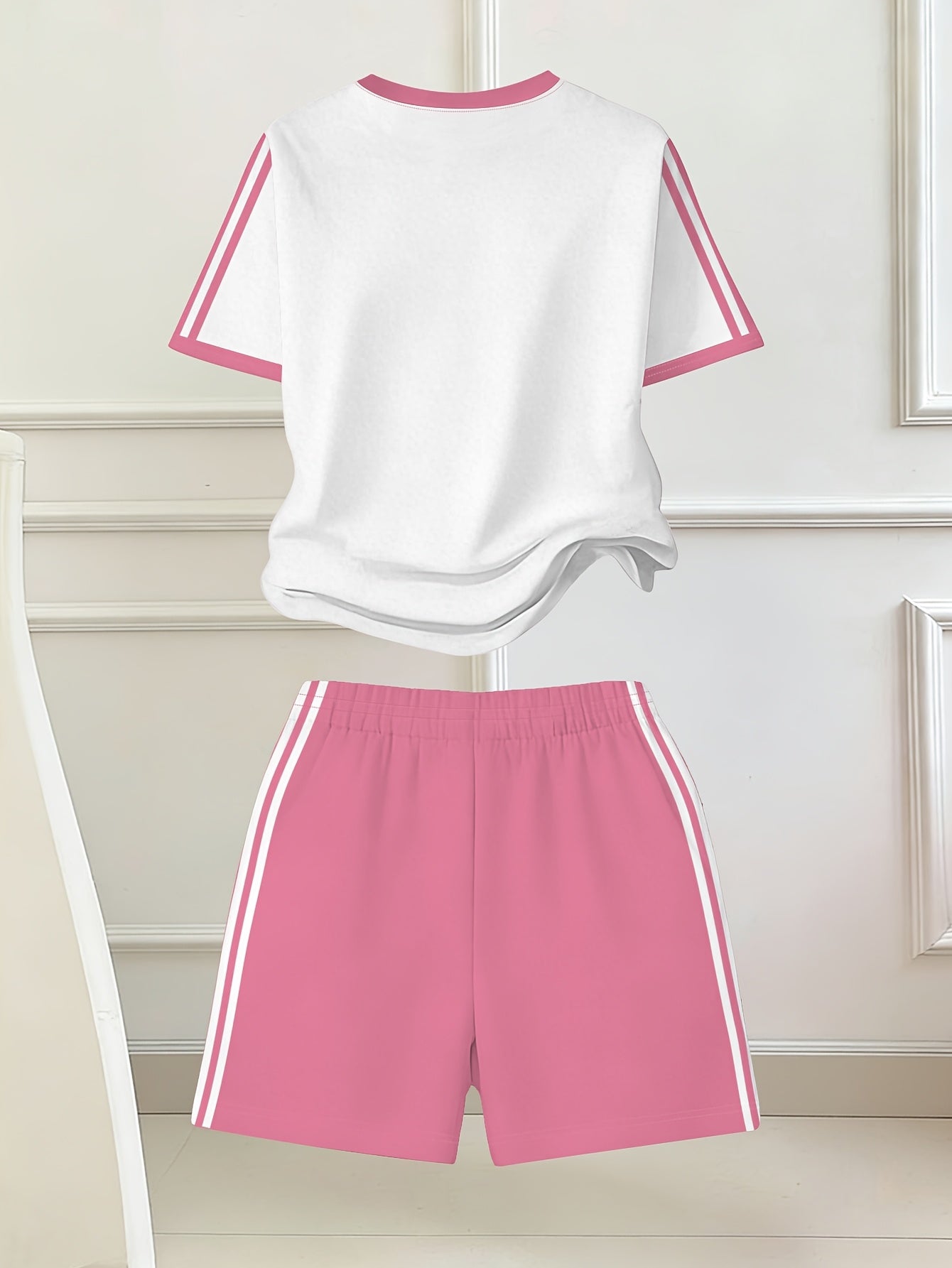2pcs Set, Easy Bow Print Short Sleeve T-Shirt And Shorts Set, Star Style, Suitable for Spring And Summer, Back-To-School Outfit, Y2K Fashion, Campus Activities, Comfortable Casual, Fashionable And Playful, Hippie Style, Retro Sweet American Style