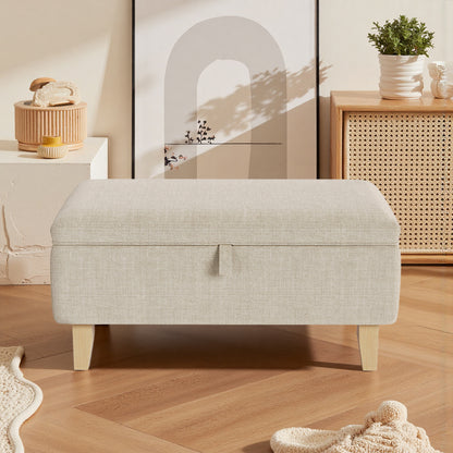 Linen Padded Storage Stool Ottoman Storage Box Footstool Living Room Bedroom Hallway Shoe Stool Footrest
