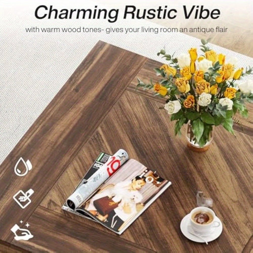 Square Coffee Table 80cm – Modern Farmhouse Centre Table, Rustic Brown & Black, MDF Top, X-Frame Base, 220lb Capacity, Adjustable Feet, Living Room Accent Table
