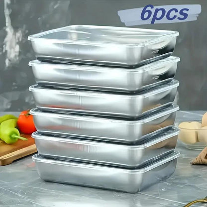 3/5/6 pcs Stainless Steel Food Storage Containers, Stackable with Sealed Lids, Flip Top, Square Shape, for Salad, Fruit, Food Storage, Kitchen Organization, Refrigerator Freshness, Freezer Safe, Multi-purpose Meal Prep