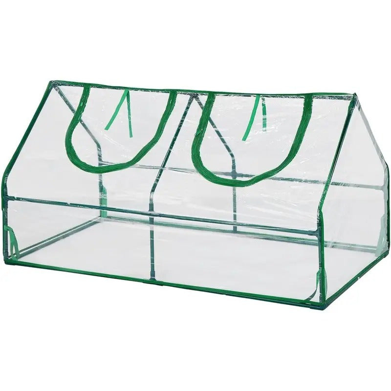 120 x 60 x 60 Cm Mini Greenhouse Tent - Steel Frame, Clear PVC Cover, Zippered Windows - Portable Greenhouse for Plants and Vegetables