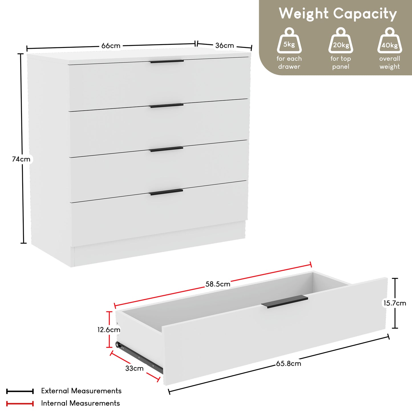Vida Designs Trega 4 Drawer Chest of Drawers Space-Saving Storage Smooth Glide Drawers Bedroom Furniture