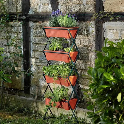 4 Tier Vertical Strawberry & Herb Planter – Raised Garden Beds With 4 Removable Raised Planter Trays, Foldable Structure, Outdoor Indoor Planter Stand For Flowers, Vegetables and Herbs