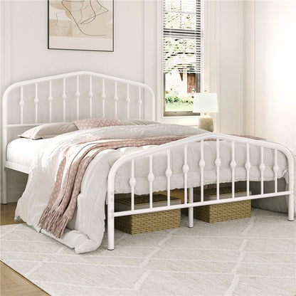 Costoffs Metal Bed Frame, Metal Bed Base, Farmhouse Metal Bed Frame, Modern Metal Bed with Crown-Inspired Design Headboard, Heavy-Duty Slat Support, Spacious Underbed Storage, No Box Spring Needed, Double/King, Black/White
