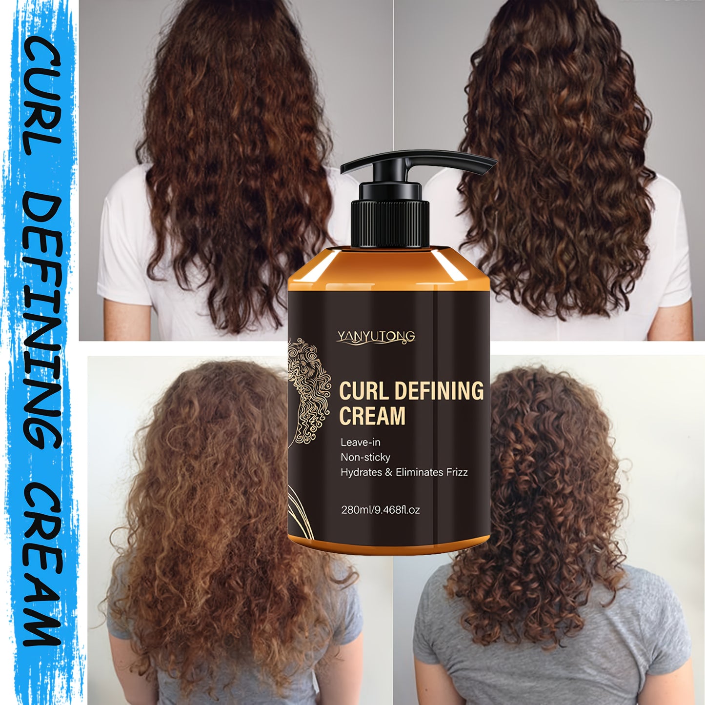 280Ml Curl Cream Containing Moroccan Argan Oil, Castor Oil, Rosemary Essential Oil Defining Curl Cream Increasing Hair Shine And Volume Suitable for Wavy And Curly Hair Moisturizing Hair Deep Care Styling Cream