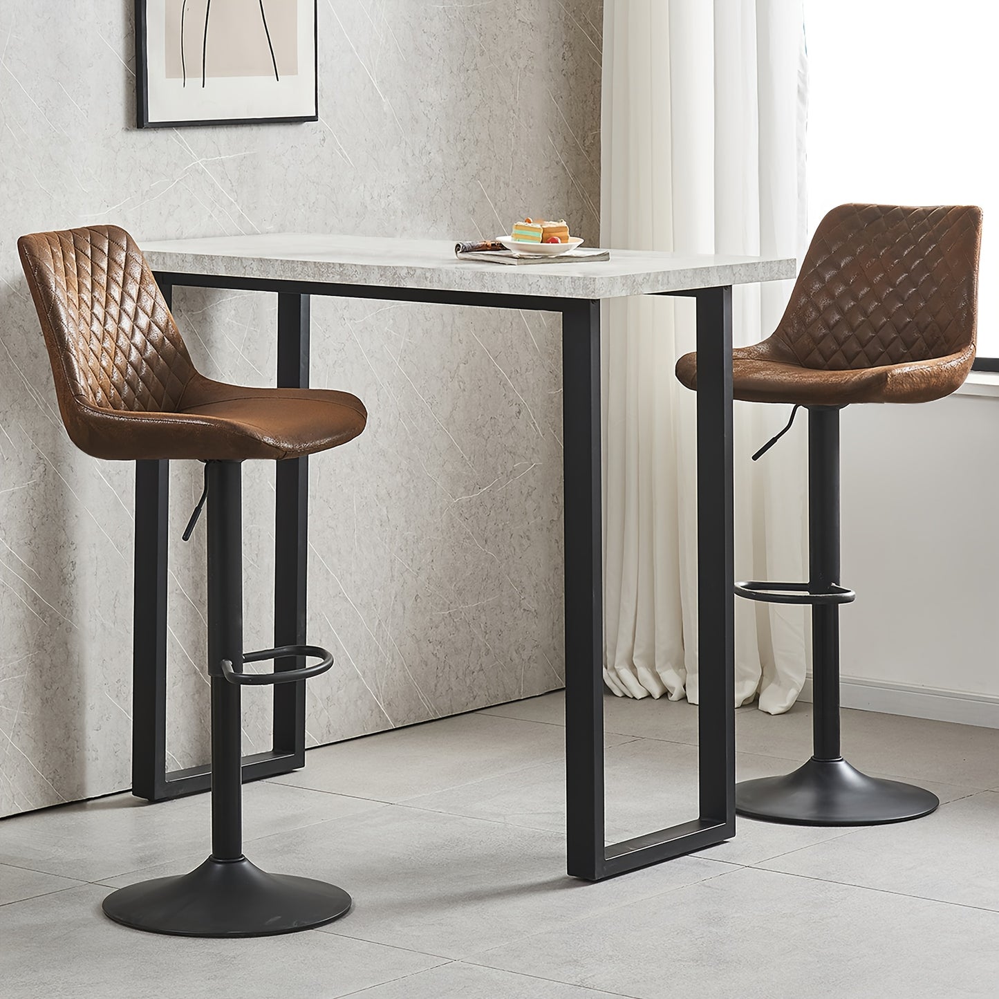 Height Adjustable Velvet Bar Stools Set of 1 or 2, Gas Lift Breakfast Barstool with Back & Footrest, Diamond Stitch Steel Frame Counter Stool for Kitchen Island Pub Home Bar