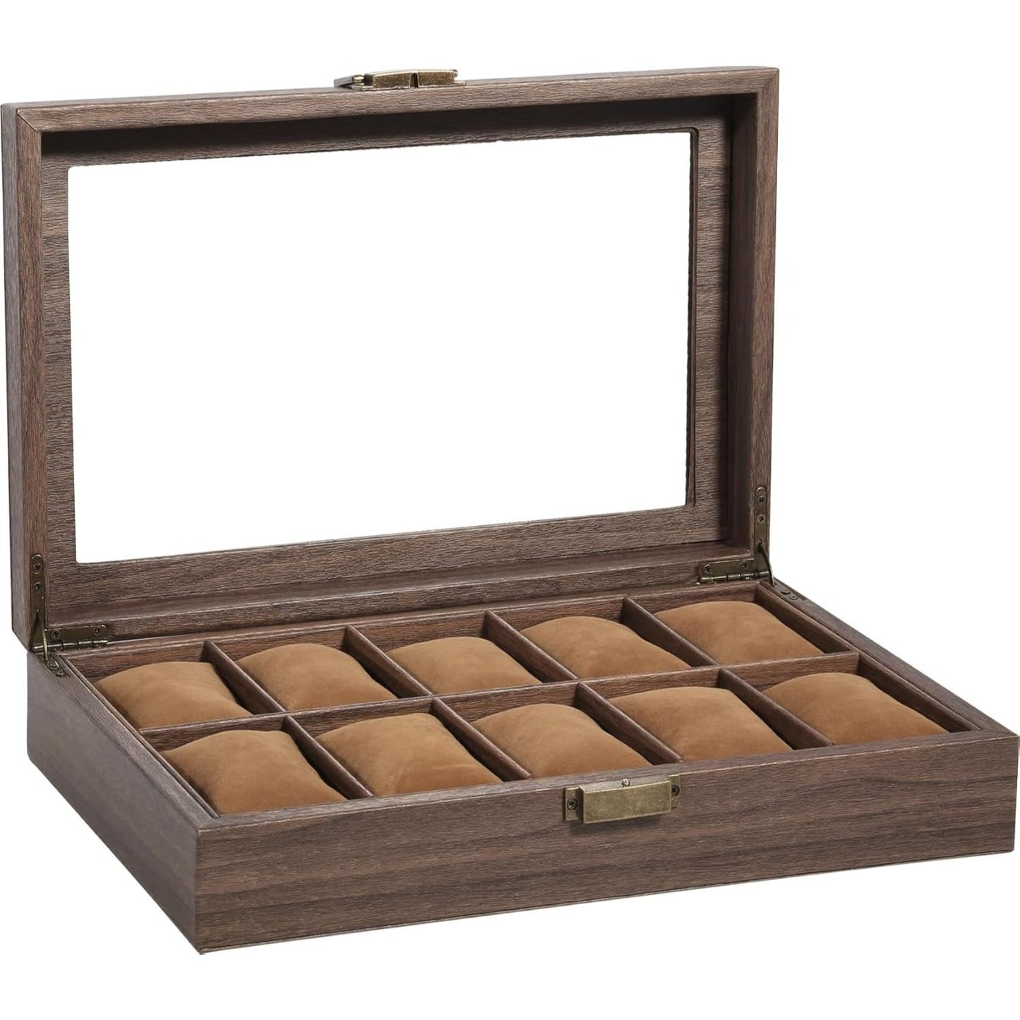 Uten Watch Box 10 Slots, Watch Case with Glass Lid, Watch Display Storage Box for Men and Women, Removable Watch Pillows, PU leather