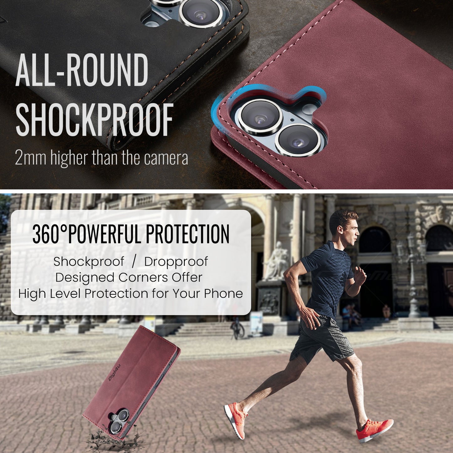 Upgraded Faux Leather Flip Cover Wallet Case For iPhone 16 Plus 16 Pro Max with Card Holder, Magnetic Closure, and Stand Function Phone Case