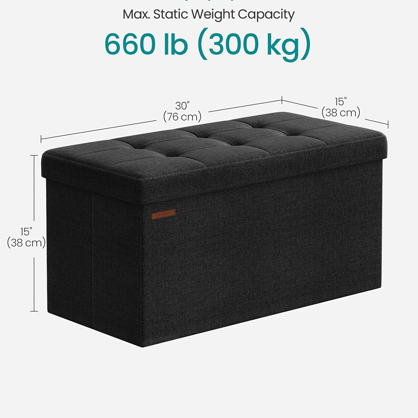 Storage Ottoman, Foldable Small Ottoman Foot Rest, 38 X 76 X 38 Cm Foot Stool, Cube Ottoman With Storage, Load Up To 300 Kg, For Living Room, Bedroom, Entryway