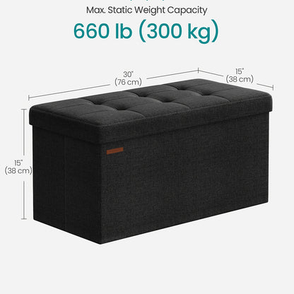 Storage Ottoman, Foldable Small Ottoman Foot Rest, 38 X 76 X 38 Cm Foot Stool, Cube Ottoman With Storage, Load Up To 300 Kg, For Living Room, Bedroom, Entryway