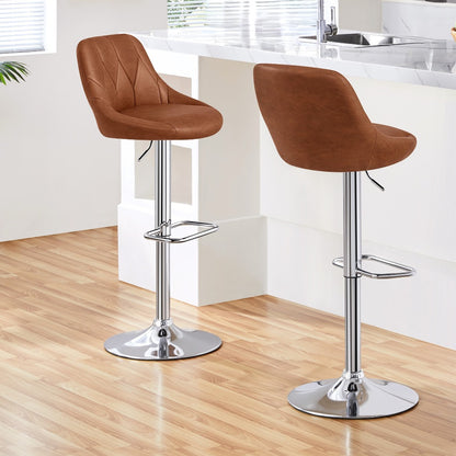 Swivel Bar Stools Set of 2 Faux Leather Height Adjustable 61.5-83cm Ergonomic Backrest Cushioned Seat Chrome Footrest 136kg Capacity Kitchen Island Counter Dark Grey Black White Retro Brown Light Grey