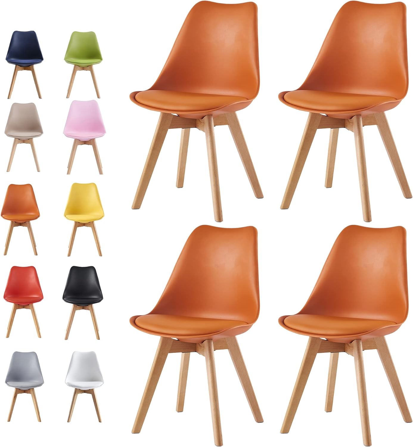 mcc direct Set of 4 Dining Chairs Wooden Legs Soft Cushion Pad Stylish DELUXE Retro Lounge Dining Office EVA