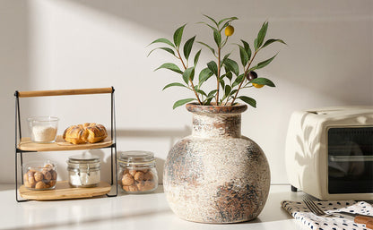 Ceramic Rustic Farmhouse Vase 6 Inch Terracotta Boho Flower Vase Decorative for Dried Flowers Home Decor Living Room Table Shelf Mantel Decoration (D5 x H6 inch)