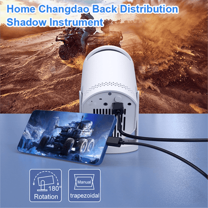 Mini Projector, Portable Projector, Native 720P, Support 1080P, 180 Degree Rotatable, Intelligent Wired Projector, Supports Android and Apple Wired Connections, Suitable for Home Theater, Office Learning, Outdoor Activities