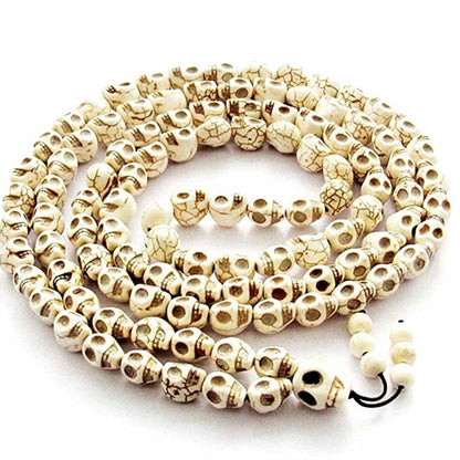 6mm White Blue Stone Beads 108 Skull Beads Punk Necklace