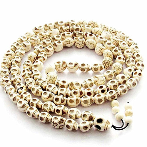 6mm White Blue Stone Beads 108 Skull Beads Punk Necklace